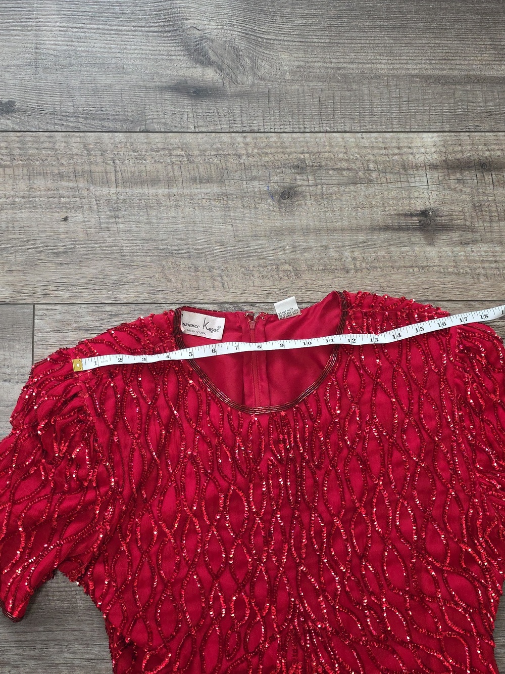Vintage Laurence Kazar Cocktail 100% Silk Red Sequin Beaded Dress - Picture 4 of 16